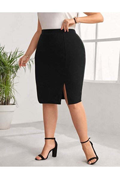 MAROVOAY Plus Size Slit Lycra Pencil Skirt