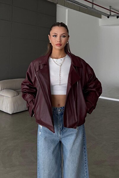 GALAVİP سترة جلدية نسائية للموسم الجديد بأكمام بالون كبيرة الحجم