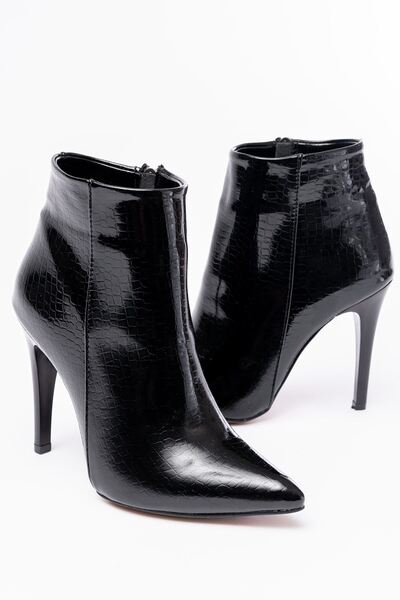 Rainon Store Black Crocodile Thin Heeled Zippered Boots – Elegance in Every Step