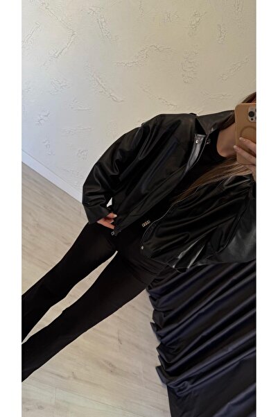 elif teke Soft Textured Bomber Leather Jacket Black