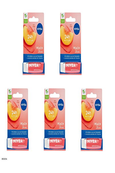 NIVEA 85031 Peach Lip Care Cream 5 Pcs