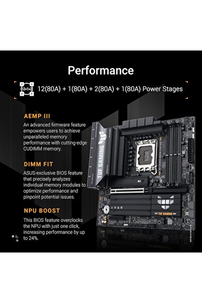 ASUS TUF GAMING B860M-PLUS Wi-Fi Intel Motherboard, mATX, DDR5, PCIe 5.0, 3×M.2, Wi-Fi 7, 2.5GB Eth