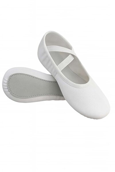 Ada Kostüm Tasarım Beyaz Süper Comfort Canvas Bale Patiği-Tek Taban