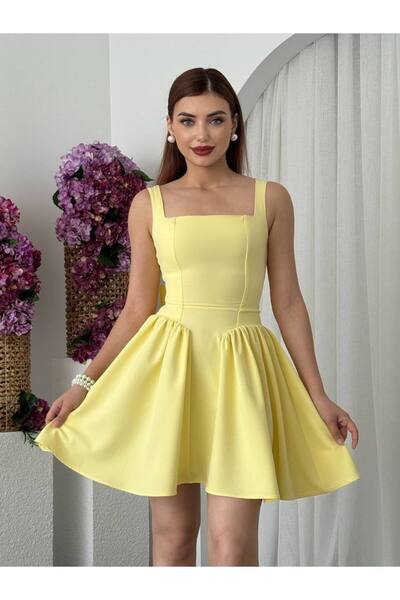 ETİKAFASHION Sırt Fiyonk Detay Kadın Mini Kloş Elbise