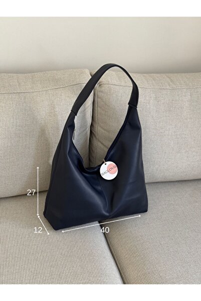 BAGLOVİS New Season Large Casual Navy Blue Leather Shoulder Bag