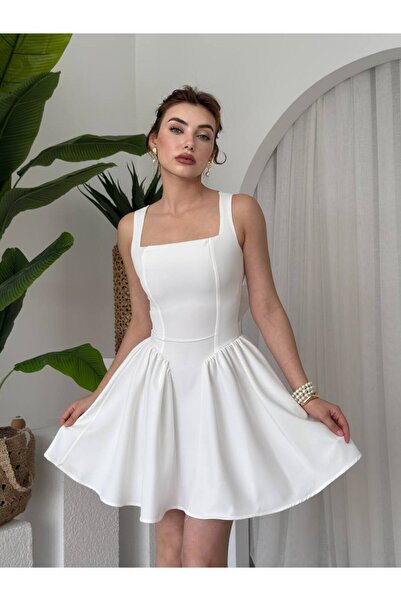 ETİKAFASHION Sırt Fiyonk Detay Kadın Mini Kloş Elbise