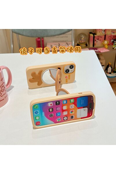 OSG iPhone 13 ve 14 Uyumlu Aynalı ve Stand Özellikli Şık Tasarım Telefon Kılıfı