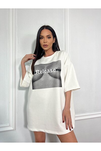 CC STORE Tricou tip rochie oversize RELEASE, cu imprimeu artistic în nuanțe d...