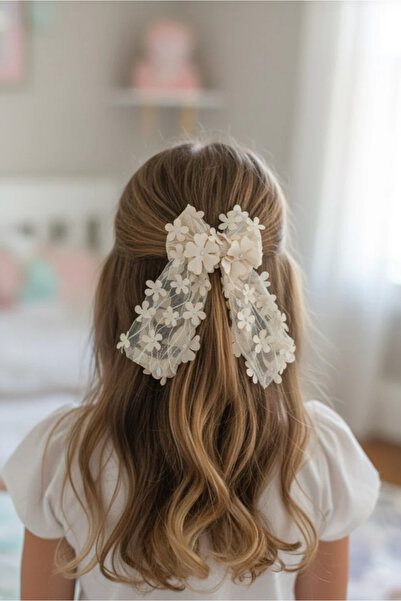 chipiques Тривимірна квіткова кремова органза балерина з бантиком-кліпсою