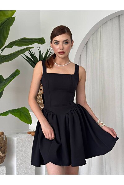 ETİKAFASHION Sırt Fiyonk Detay Kadın Mini Kloş Elbise