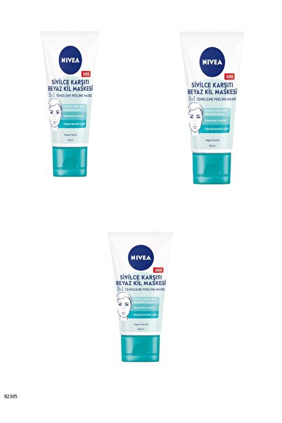 NIVEA 82305 قناع الطين الأبيض المضاد للشيخوخة 3 في 1 3 قطع
