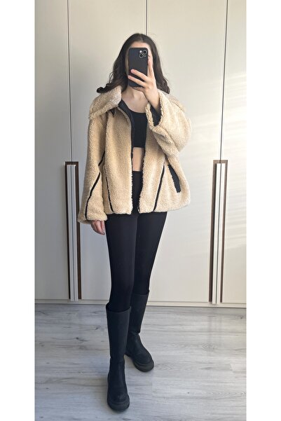 Aspendia Kadın Suni Kürklü Peluş Ceket