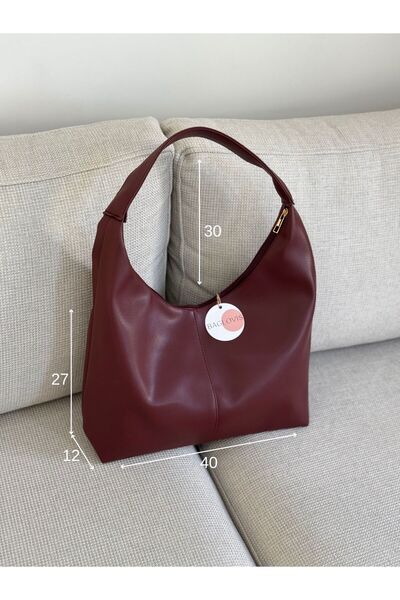 BAGLOVİS New Season Large Casual Burgundy Leather Shoulder Bag