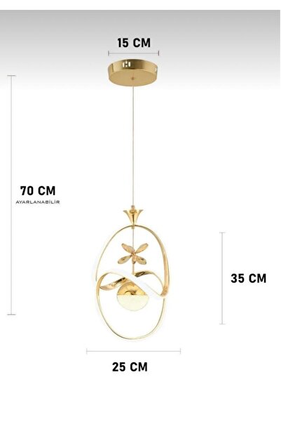 Akgül Tek Toplu Modern Gold Kaplama Sarkıt Led Avize Salon Avize 3 Renk Ledli