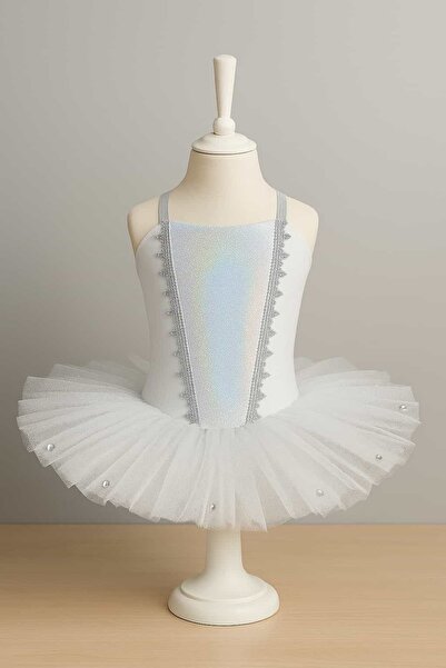 Ada Kostüm Tasarım Lumina Özel Tasarım Beyaz Gümüş Detaylı Kısa Bale Tütüsü