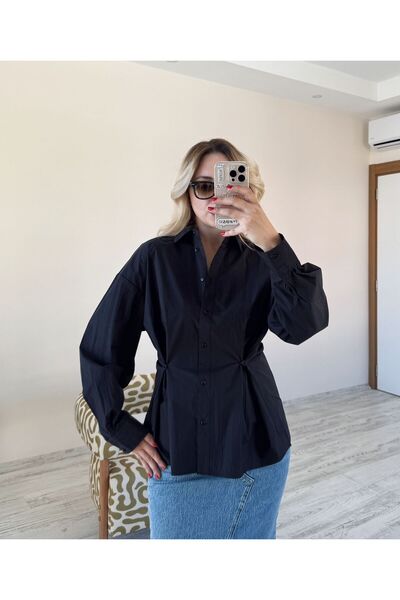 BeeYouStudio Beli düğme detaylı siyah gömlek