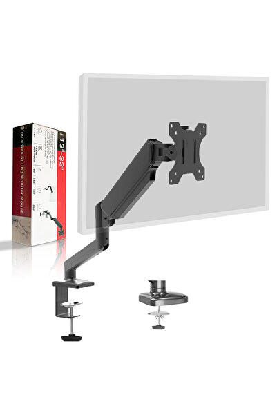 Essentials 360 ® ذراع شاشة الكمبيوتر، حامل شاشة زنبركي غازي، زاوية إمالة للمكتب من 10 إلى 32 بوصة