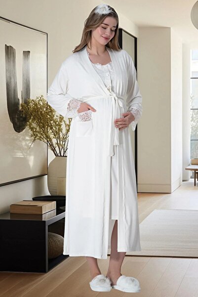 Viselya Σετ νυχτικών εγκυμοσύνης από δαντέλα εκρού