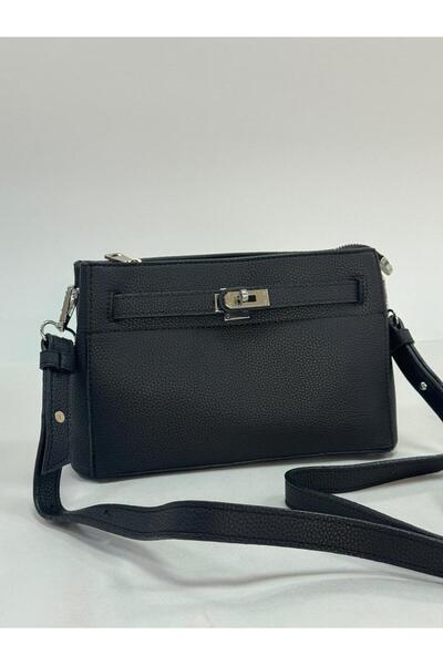 Asel Çanta Black Lock Detailed Multi-Compartment Crossbody Women's Bag