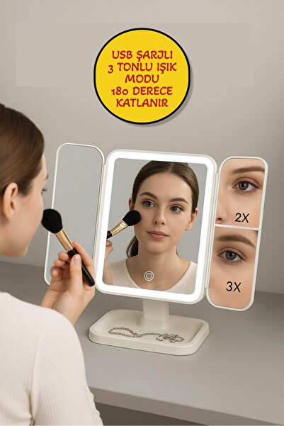 TOYFEST Katlanır Kapaklı 3 Ton Dokunmatik Led Işıklı USB Şarjlı Taşınabilir M...