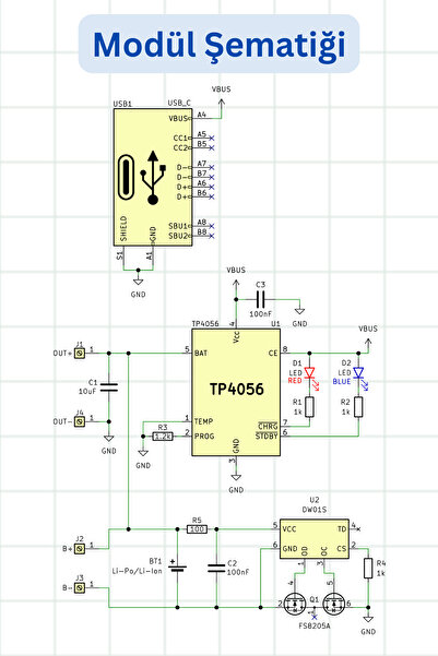 Scordion 4'lü Tp4056 Type C Girişli ve Korumalı 18650 1S Li-Po Pil Şarj Devresi