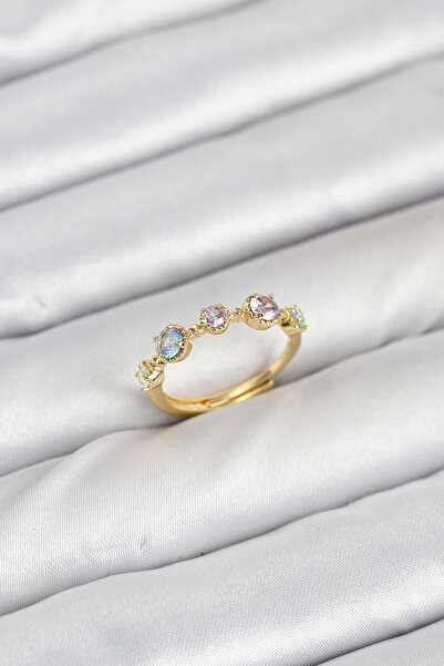 FREEDOM STOREE Brass Gold Color Colorful Zircon Stone Women's Ring