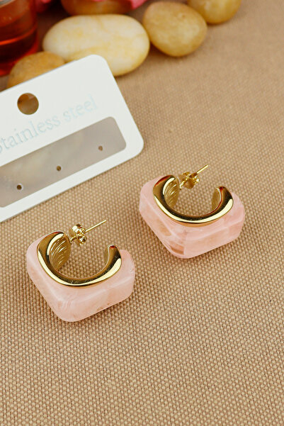 Keyifli Hayaller Çelik Vip Küpe - 316L Çelik Pembe Halka Sedefli Model Kararmaz Solmaz 2cm Çelik Küpe