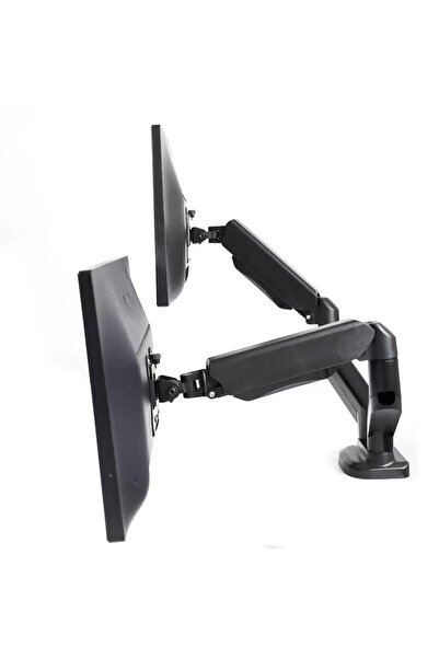 Essentials 360 ® ذراع شاشة مزدوجة مع حامل شاشة زنبركي غازي وزاوية إمالة للمكتب للأجهزة مقاس 10-32 بوصة