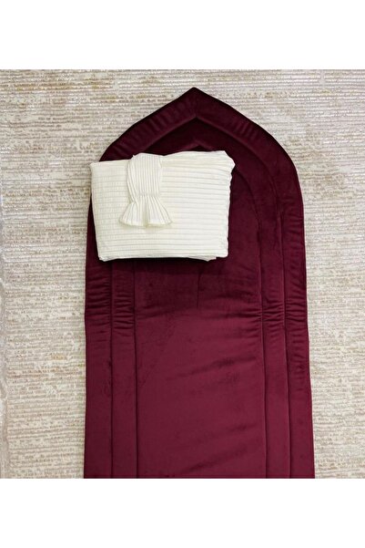 Gerenic طقم سجادة صلاه مخملي باليسيه انيق -سكري /عنابي