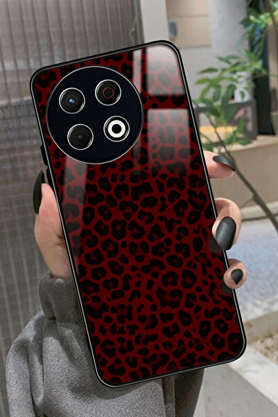 TECNO Spark 30 Pro Uyumlu Bordo Leopar Tasarımlı Glossy Premium Kılıf