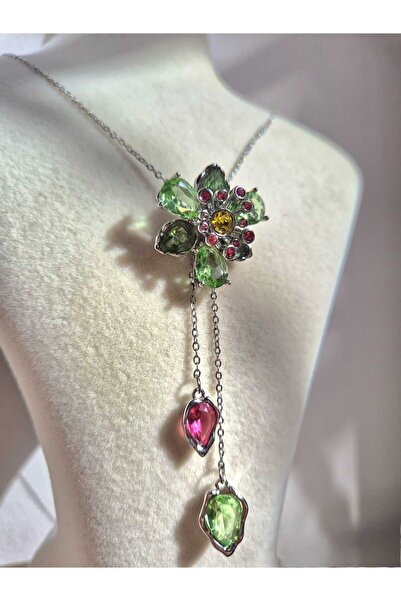 Haze قلادة إيديليا كريستال فلاور من الفولاذ المقاوم للصدأ مع سلسلة