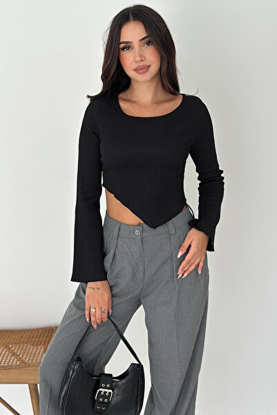Noa Noa Spanish Ribbed Crop Blouse with Pointed Hem – Modern & Fitted Style