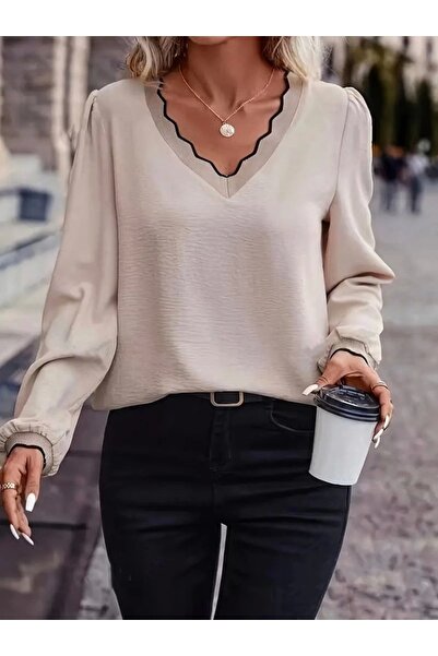 Omarı Γυναικεία μπλούζα με μακρύ μανίκι με λαιμόκοψη σε σχήμα V