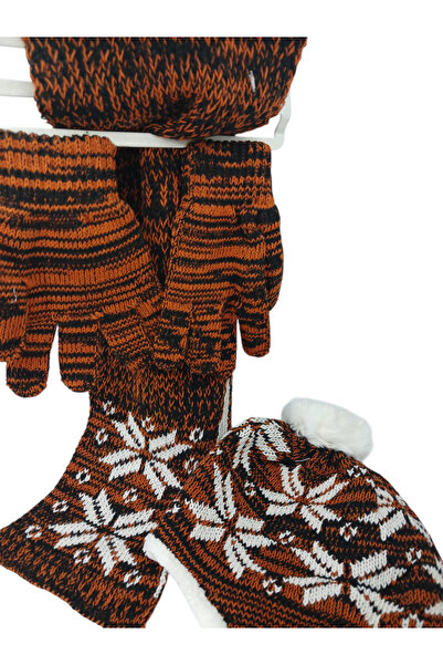 Mustran Children's Scarf, Beanie, Gloves Set of 3 Unisex Waiter Pom-Pom Furry Drawstring Knitwear Winter Gift