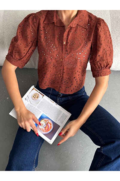 Ethab Ticaret Brocade crop shirt s1023