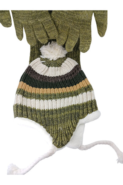 Mustran Children's Scarf, Beanie, Gloves Set of 3 Unisex Waiter Pom-Pom Furry Drawstring Knitwear Winter Gift