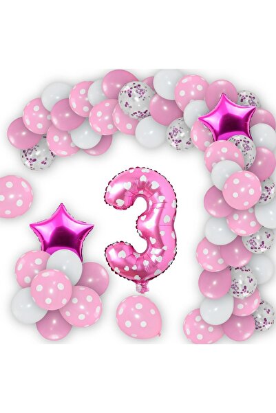 DÜVENCİ TİCARET ροζ πουά σετ μπαλονιών για γενέθλια