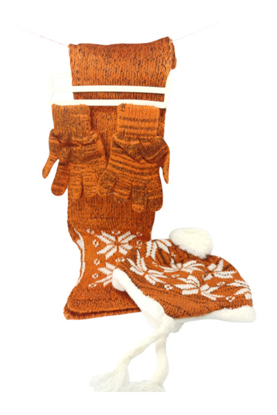 Mustran Children's Scarf, Beanie, Gloves Set of 3 Unisex Waiter Pom-Pom Furry Drawstring Knitwear Winter Gift