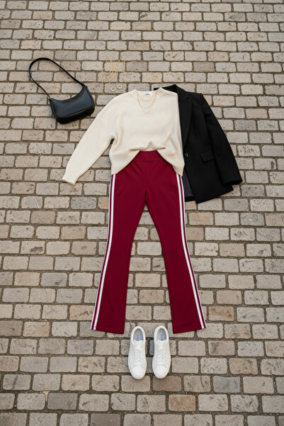 PASTELASTORE Magas derekú, oldalsó csíkos, kiszélesedő szárú női leggings