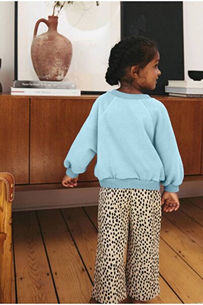 Lolliboomkids Girl's Polka Dot Leopard Sweatpants Baby Blue Cat Printed Top and Bottom Set