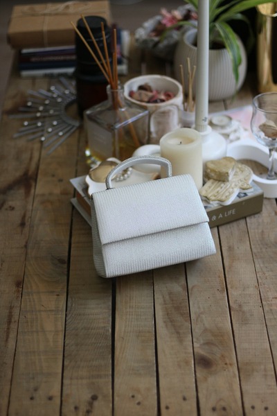 Moom Bag Women's White Glitter Stone Detail Evening Dress Shoulder Bag