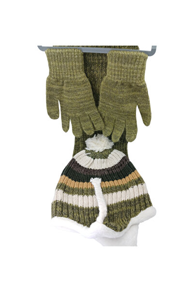 Mustran Children's Scarf, Beanie, Gloves Set of 3 Unisex Waiter Pom-Pom Furry Drawstring Knitwear Winter Gift