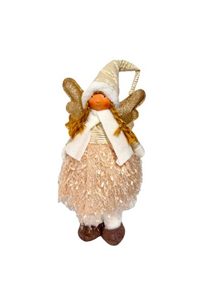 velve Decorative Elf Doll with Winter Theme, in Angel Costume, 30 cm, Pink-Gold