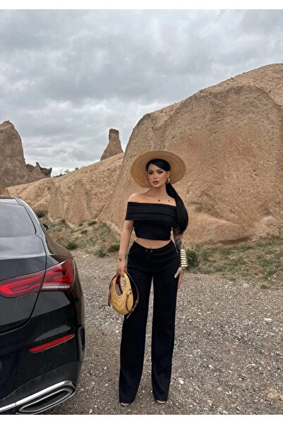 Ethab Ticaret Madonna Collar Loose Wide Leg Pants Suit