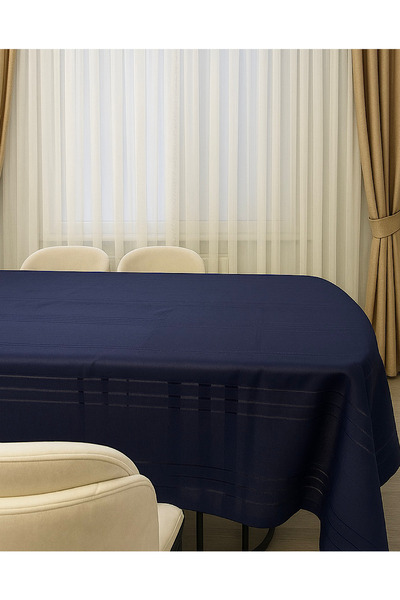Gülce Home Collection Keten Çizgili Masa Örtüsü Lacivert