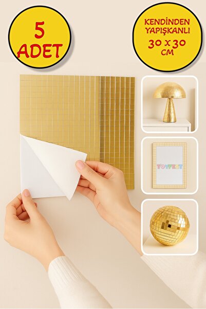 TOYFEST 5-dijelni samolepljivi zlatni zrcalni mozaik disko stiker zidni okvir...