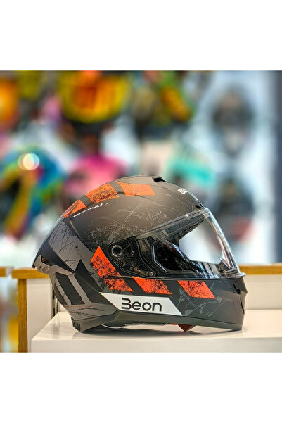 beon B-507 Full Face Motosiklet Kaskı FF03 Siyah Kırmızı Gri