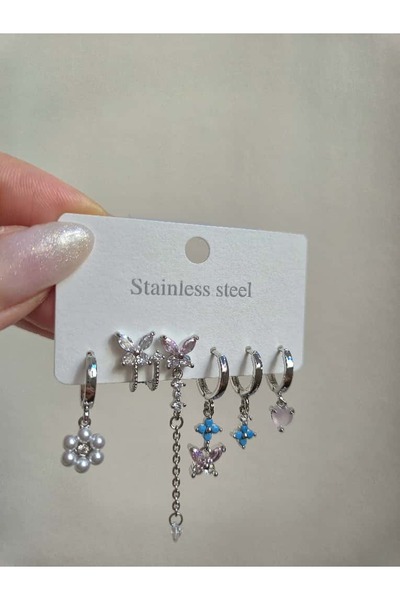 Haze Non-Tarnish Steel Butterfly Earring Set
