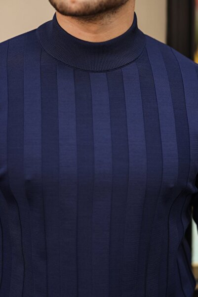 babatr.com Men's Half Turtleneck Embossed Patterned Knitwear