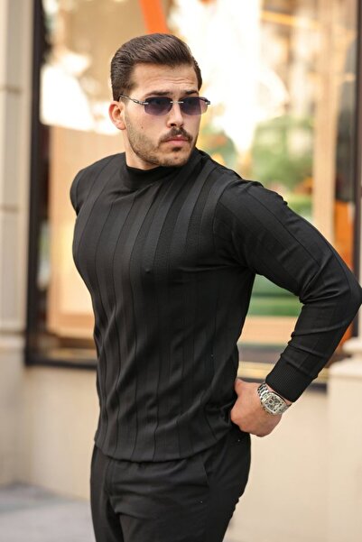 babatr.com Men's Half Turtleneck Embossed Patterned Knitwear